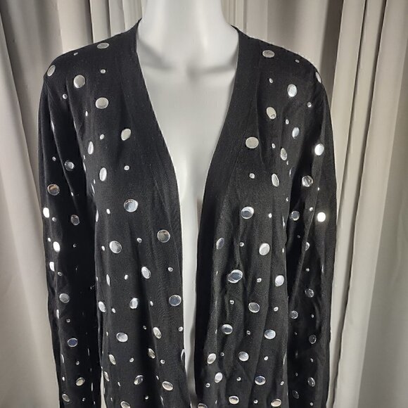 Carmen Marco Valvo Mirrored Button Open Face Black Cardigan Size XL (NWT) - Picture 2 of 13